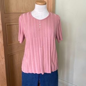 🔥 2 for $30 🇨🇦 VINTAGE TRADITIONS Dusty Rose Knit Short Sleeved Top, Size 10/12